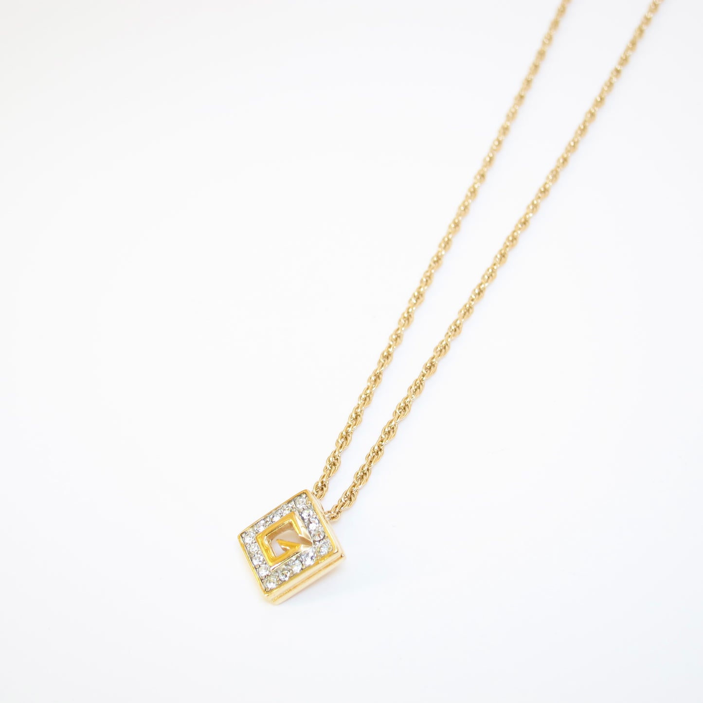 Givenchy Vintage G Logo in Rhombus with Rhinestone Golden Necklace