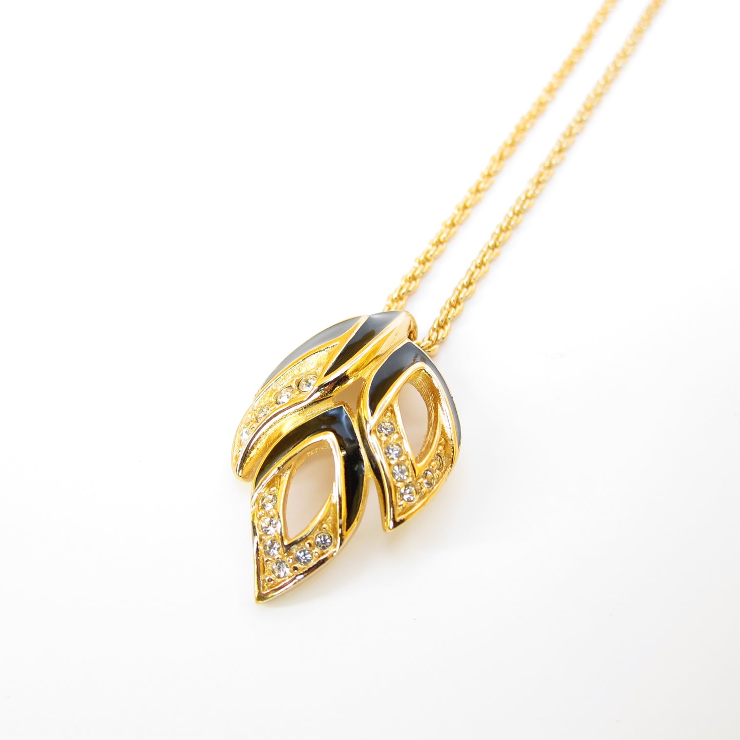 Christian Dior Vintage Leaves Motif with Rhinestone Black and Golden Necklace
