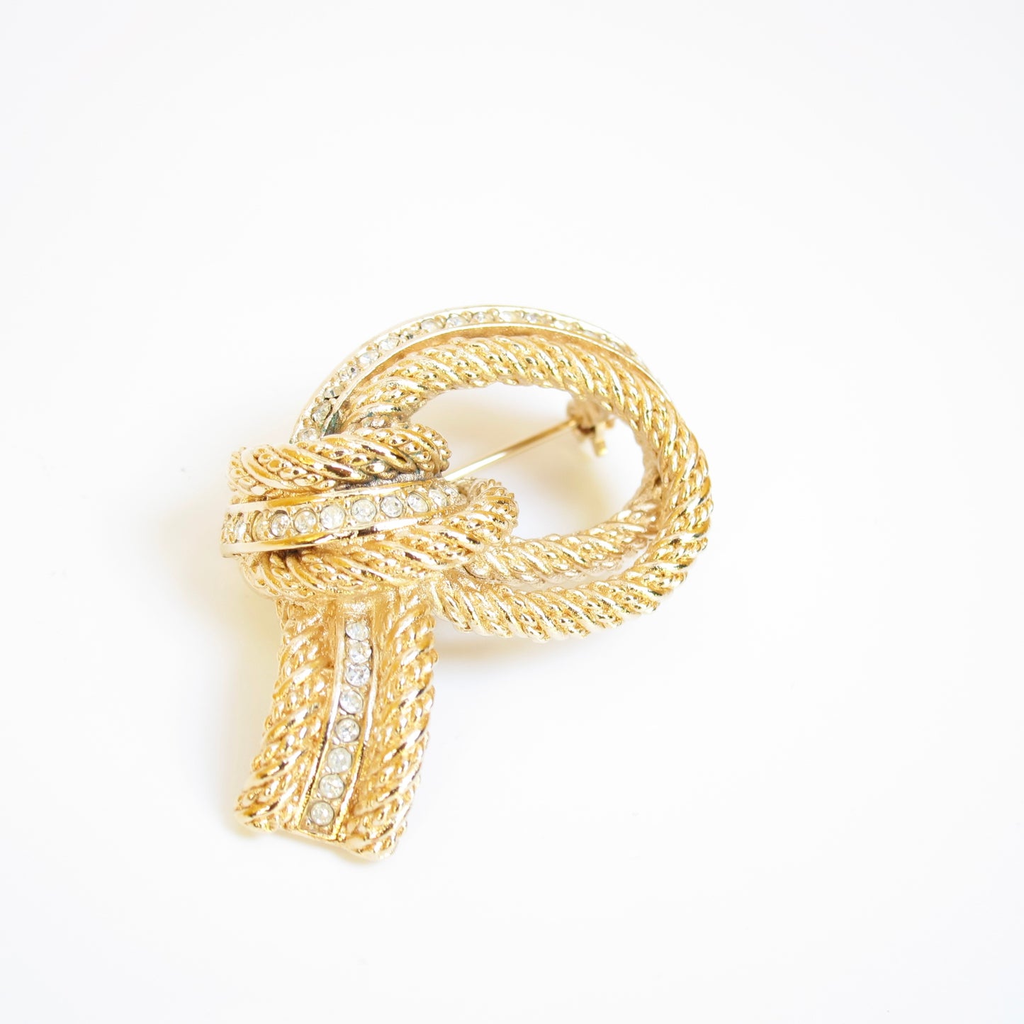 Christian Dior Vintage Knot with Rhinestone Golden Brooch