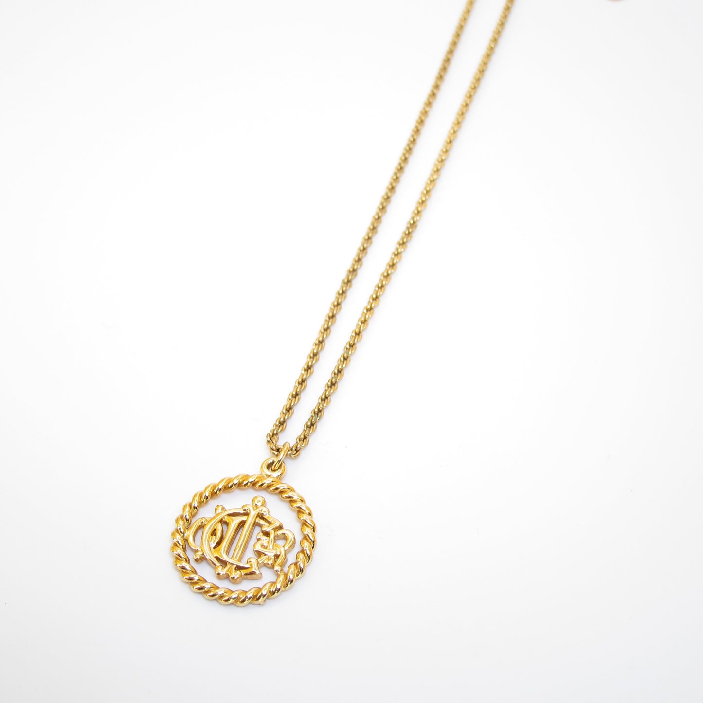 Christian Dior Vintage Dior Logo in Twist Circle Golden Necklace