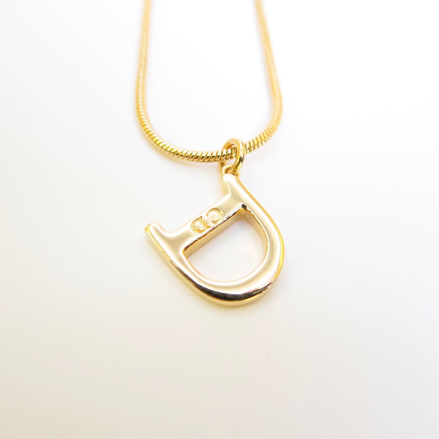Christian Dior Vintage CD Logo On D Pendant Golden Necklace