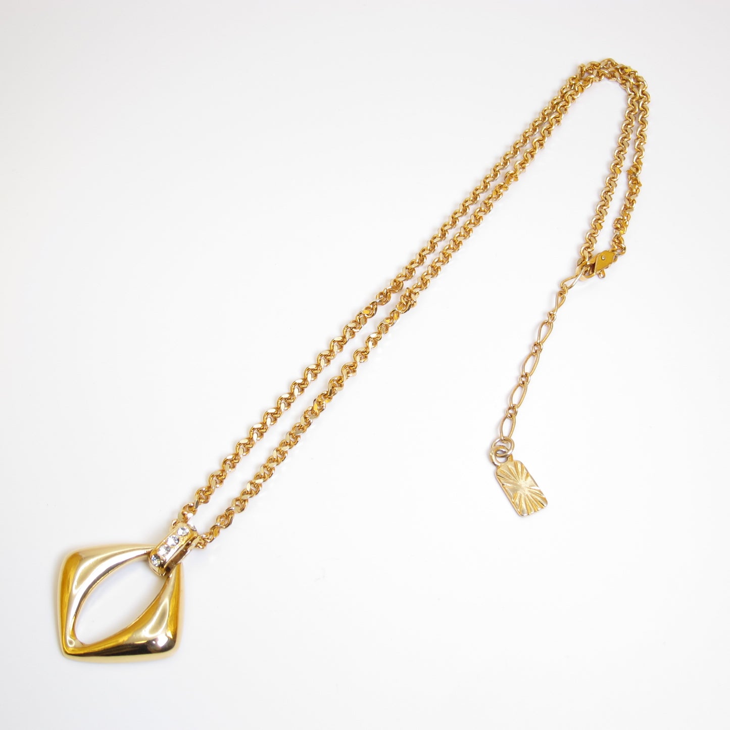 Yves Saint Laurent Vintage Rhombus and Rhinestone Golden Long Necklace