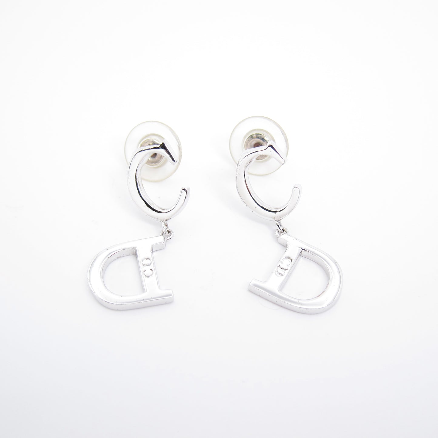 Christian Dior Vintage CD Logo Dangling Silver Earrings