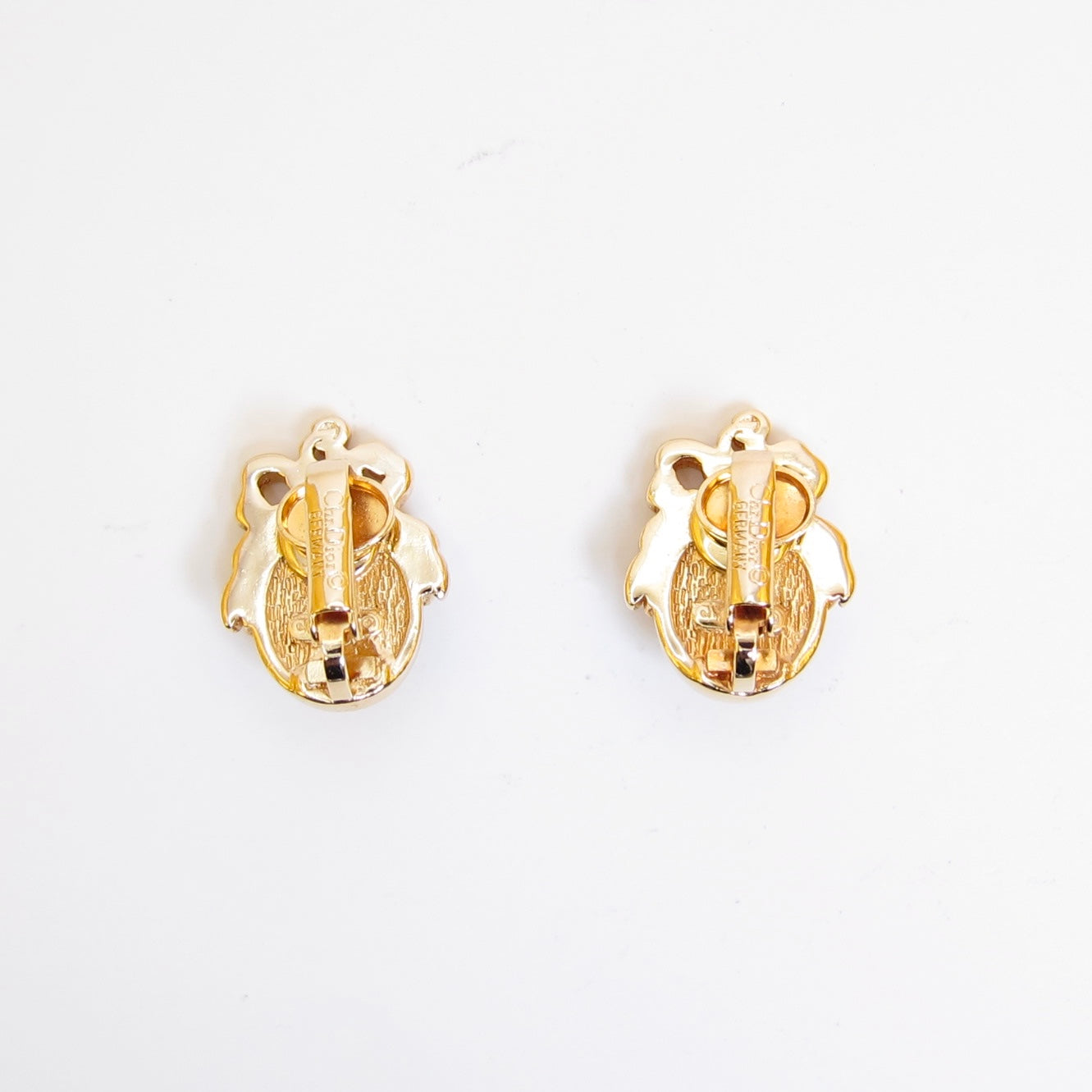 Christian Dior Vintage CD Logo Ribbon and Pearl Golden Clip-on Earrings