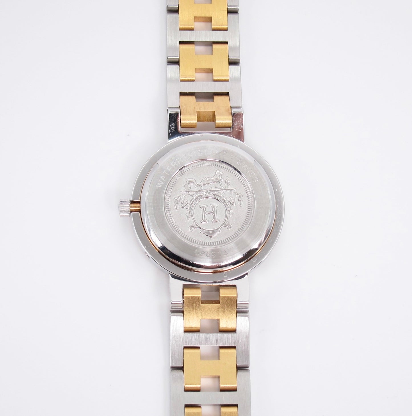 Hermes Vintage Clipper Ivory Dial with Date and H Bracelet Two Tone Watch