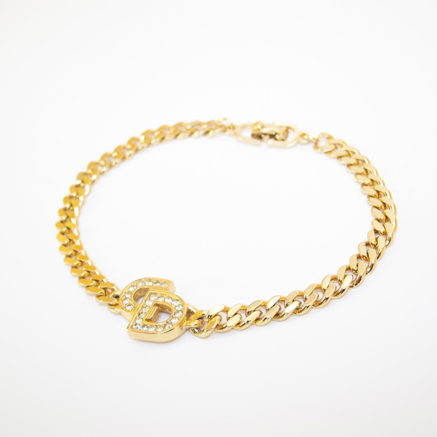 Christian Dior Vintage CD Logo with Rhinestone Golden Bracelet