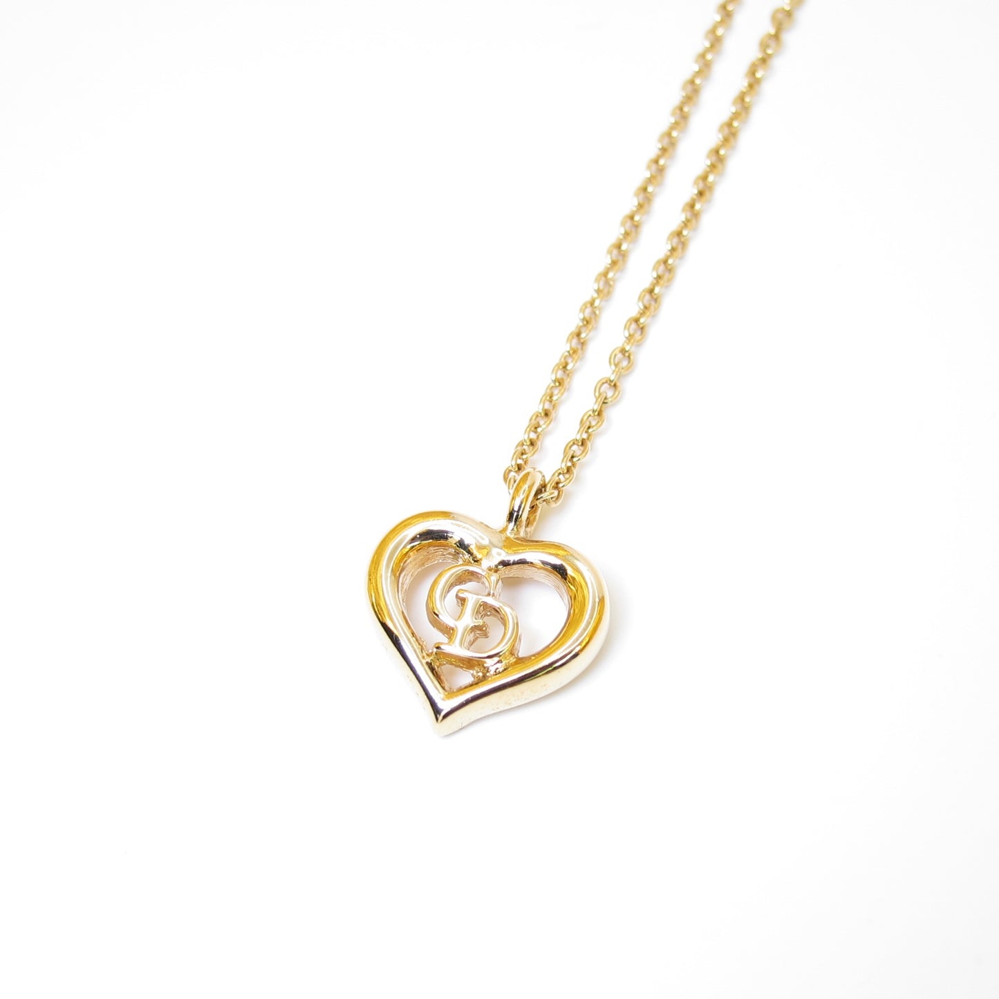Christian Dior Vintage CD Logo in Heart Shape Golden Necklace