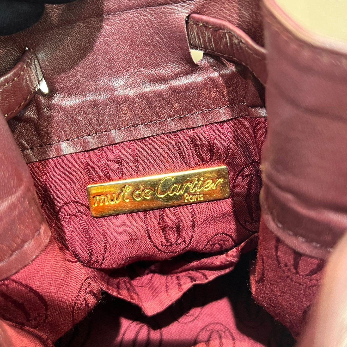 Cartier Vintage Brown Leather Drawstring Shoulder Bag