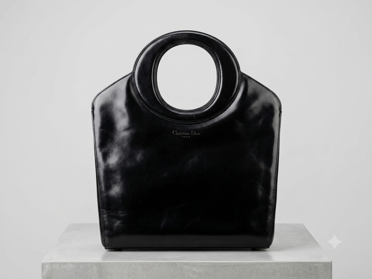 Christian Dior Vintage Black Patent Leather Circle Handbag