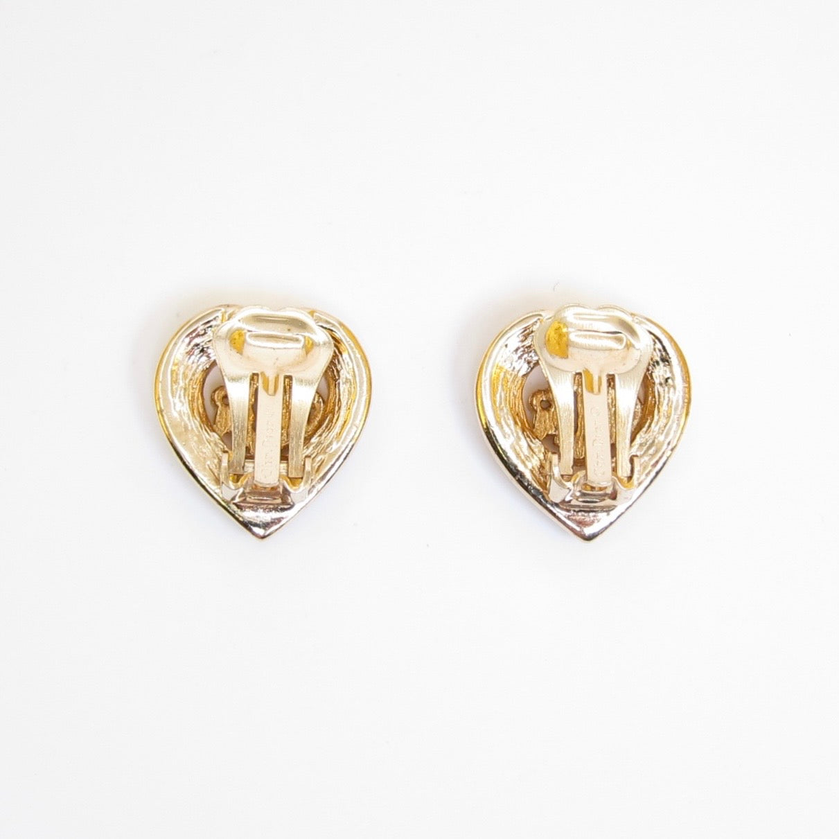 Christian Dior Vintage Dior Logo in Heart with Rhinestone Golden Clip-on Earrings