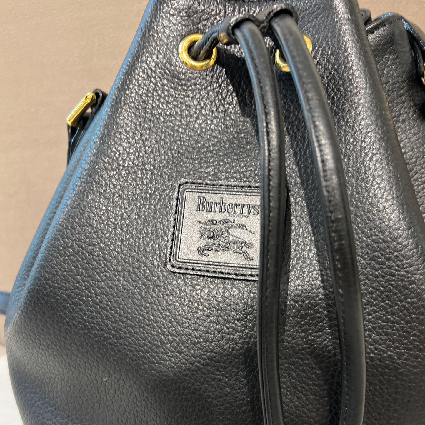 Burberry Vintage Leather Logo Plate Black Leather Bucket Bag