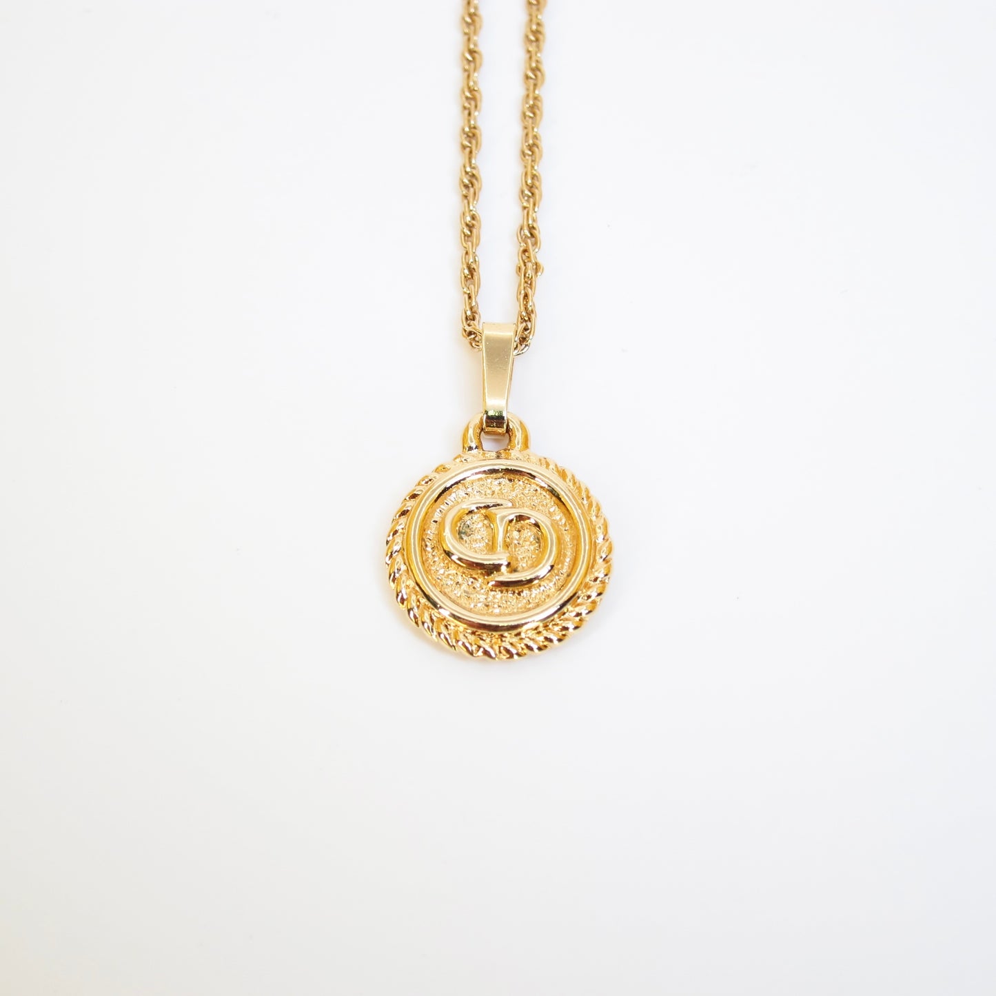 Christian Dior Vintage CD Logo in Circle Golden Necklace