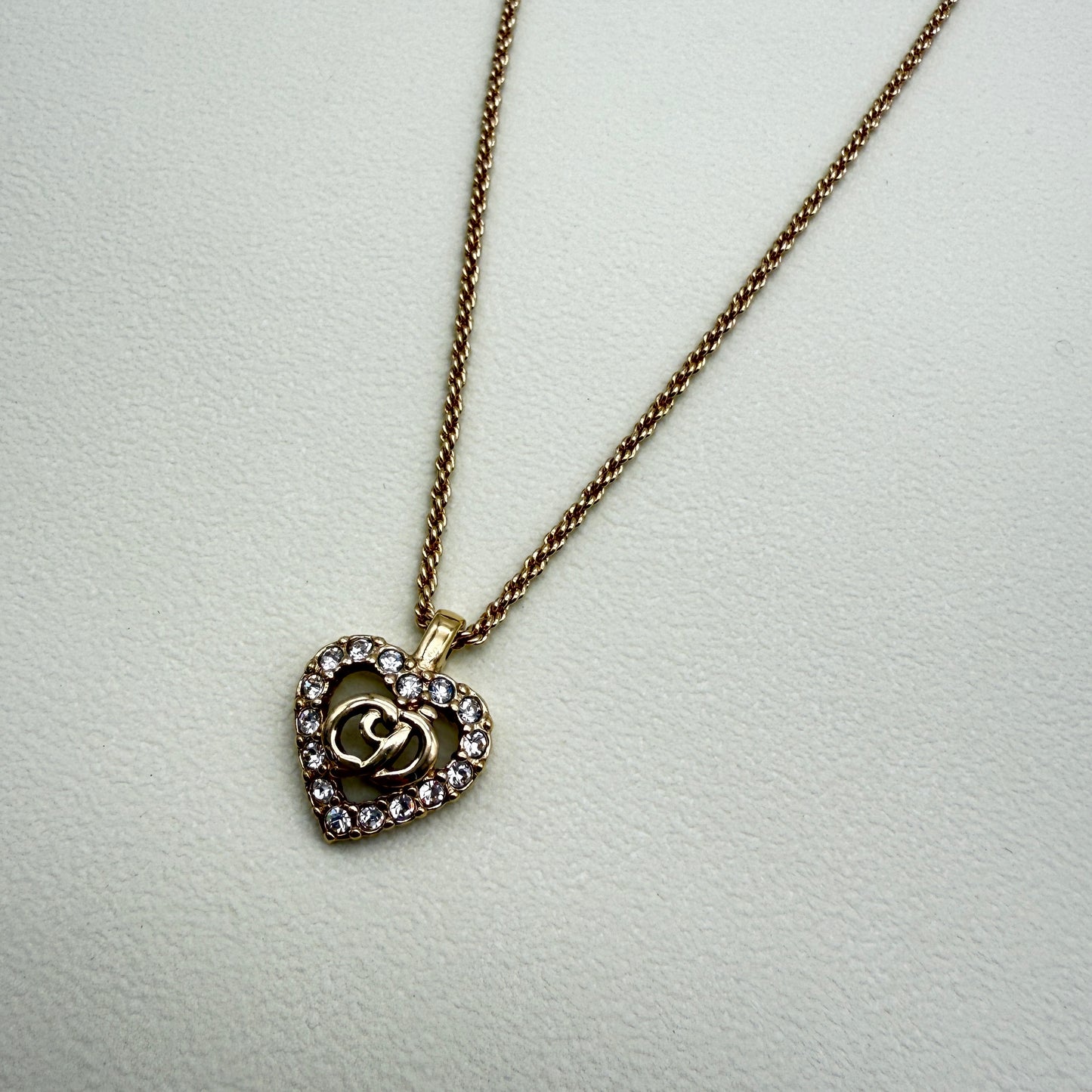 Christian Dior Vintage CD Logo in Heart with Rhinestone Golden Necklace
Length of Chain ~42cm