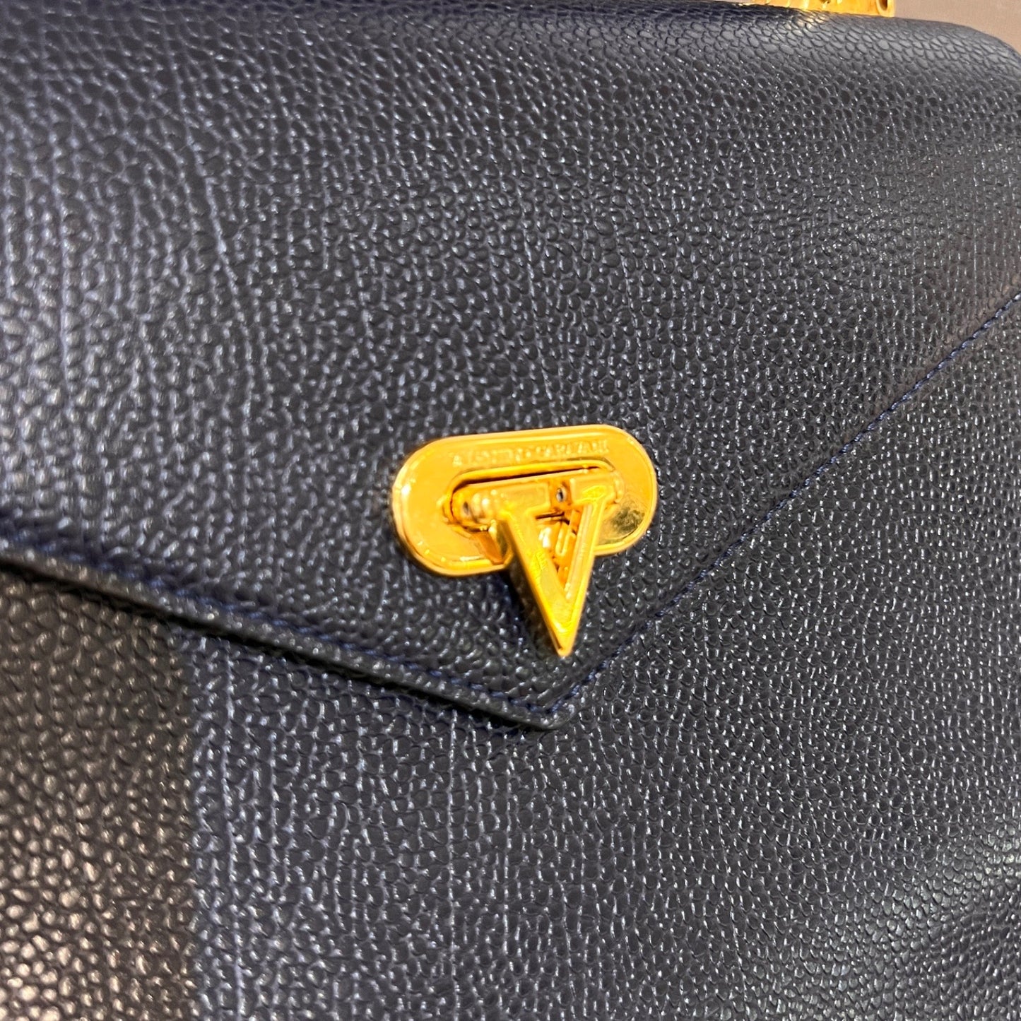 Valentino Garavani Vintage Navy Leather Top Handle Bag