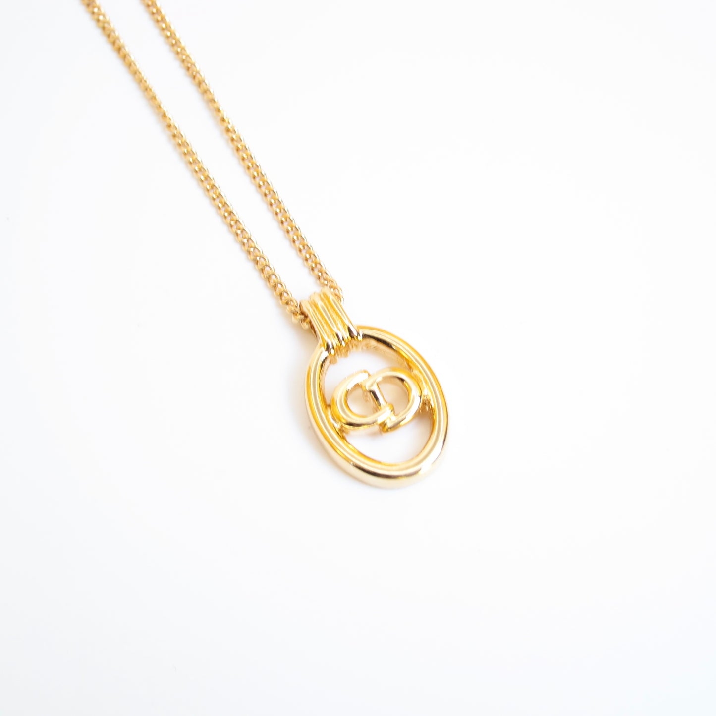 Christian Dior Vintage CD Logo in Oval Shape Golden Necklace