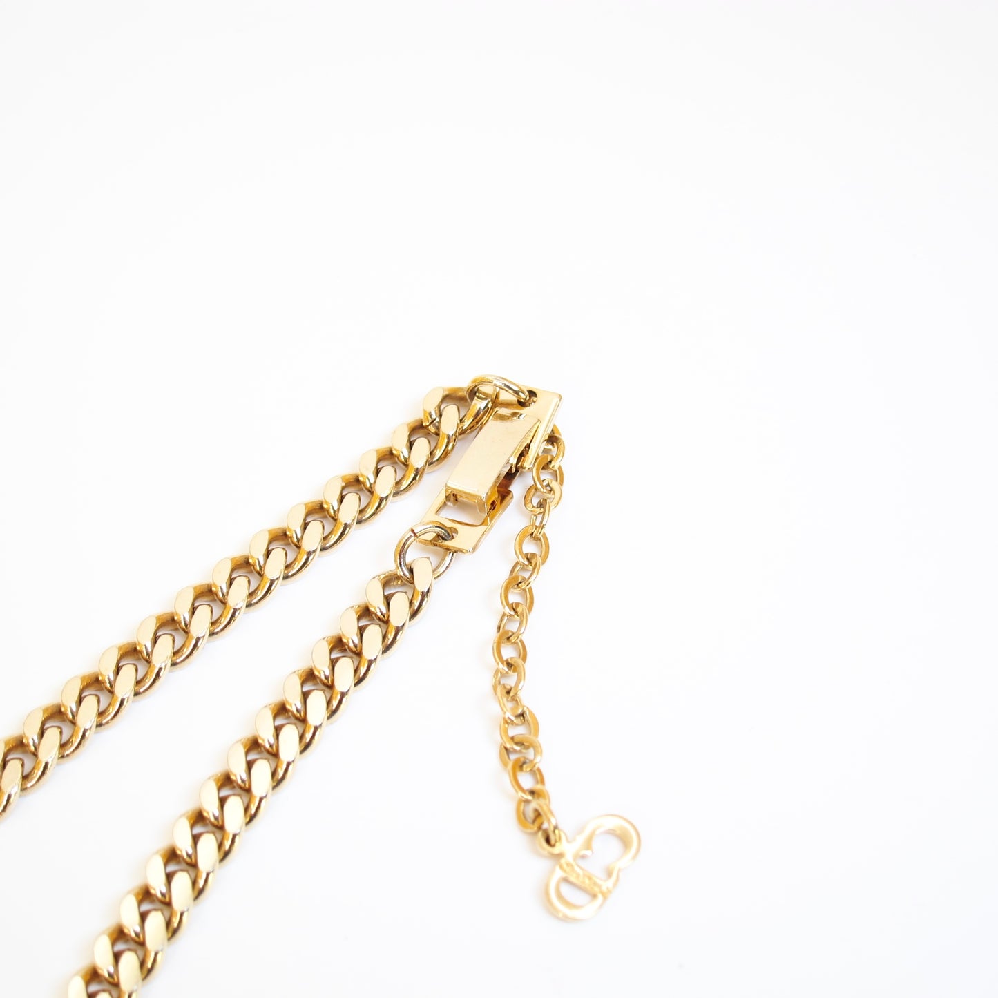 Christian Dior Vintage CD Logo with Rhinestone Golden Chain Necklace