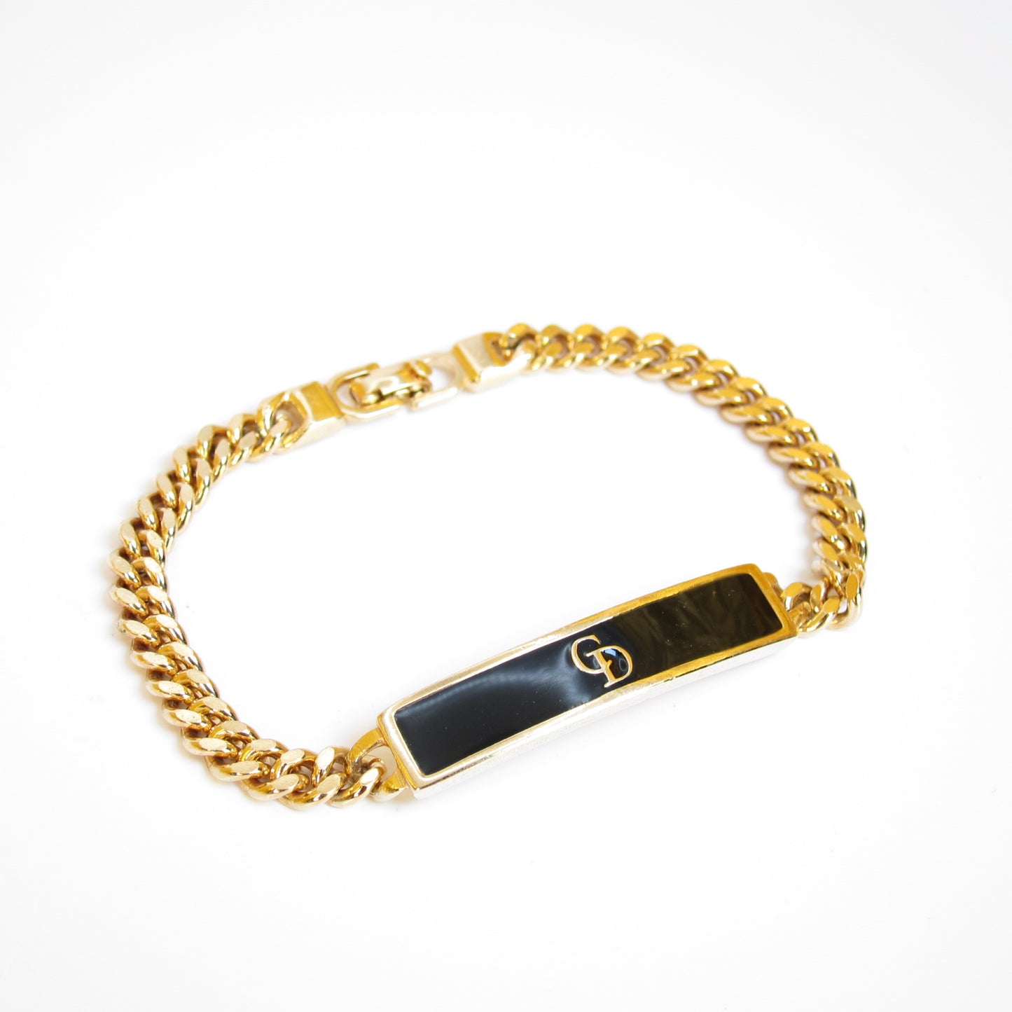 Christian Dior Vintage CD Logo on Black and Golden Bar Bracelet