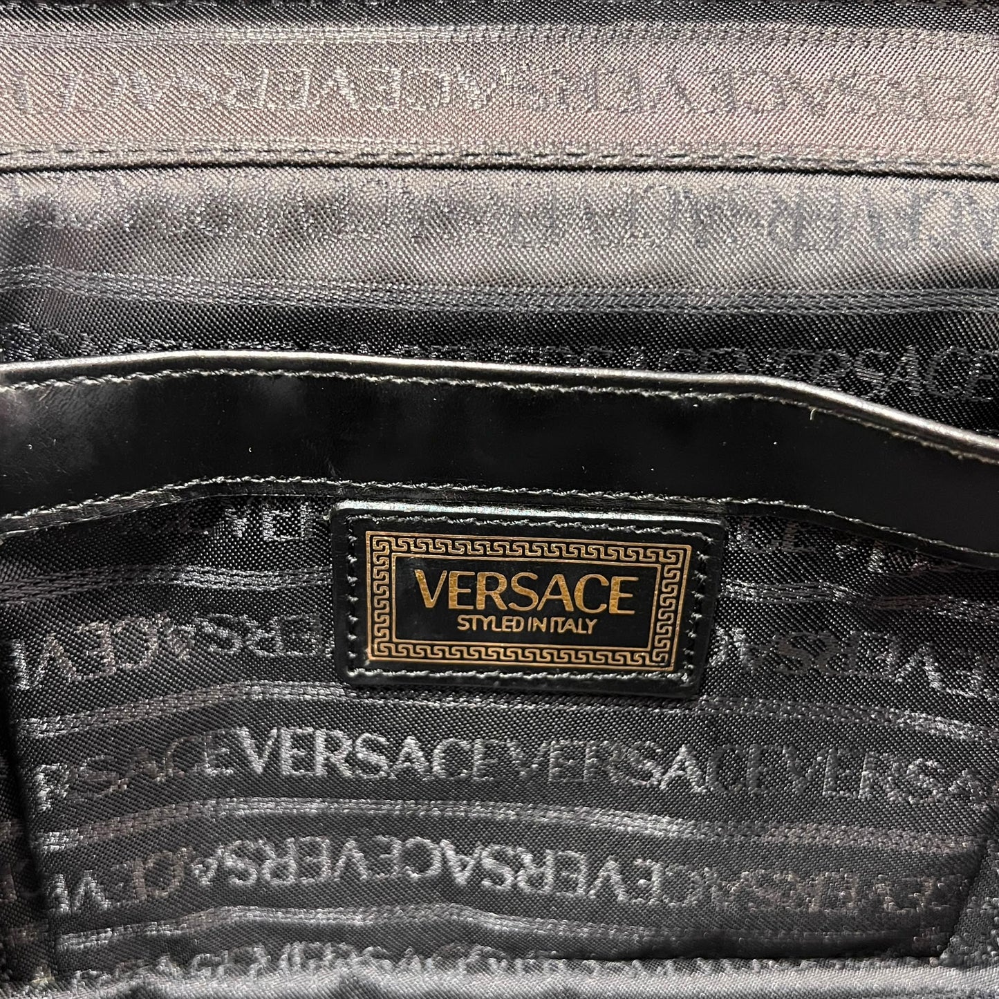 Versace Black Ostrich Leather Vanity Bag