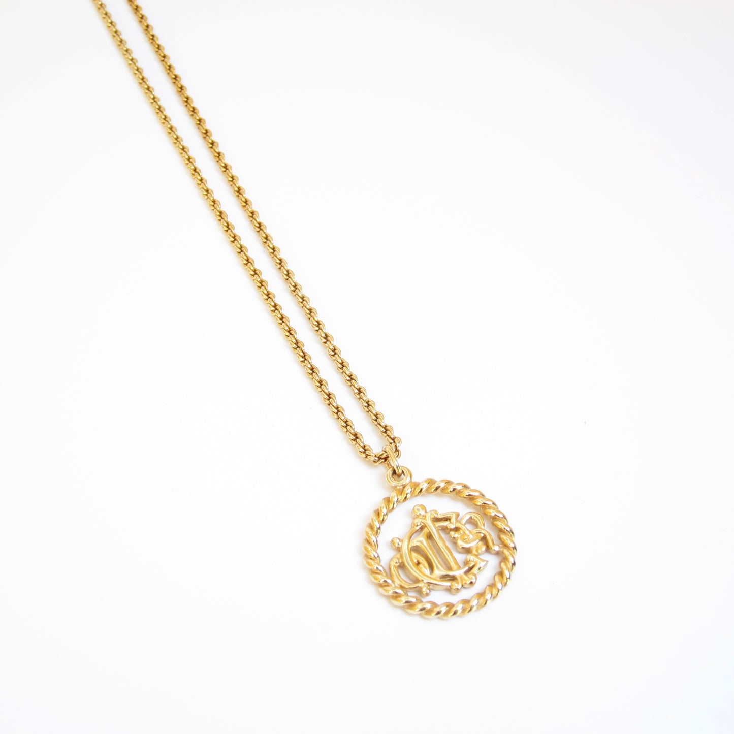 Christian Dior Vintage Dior Logo in Twist Circle Golden Necklace