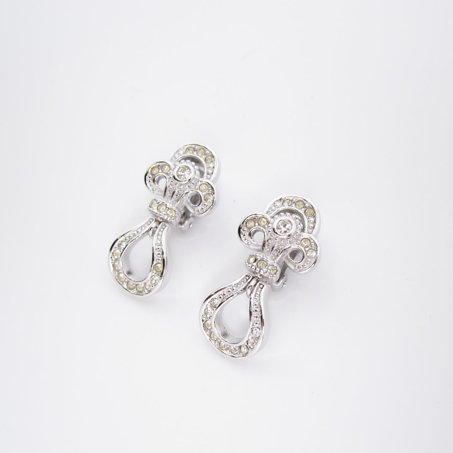 Christian Dior Vintage Stylish Rhinestone Silver Clip-on Earrings