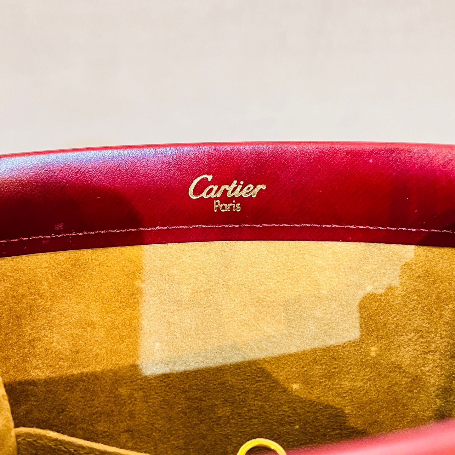 Cartier Vintage Trinity Bordeaux Leather Gold Handle Handbag
