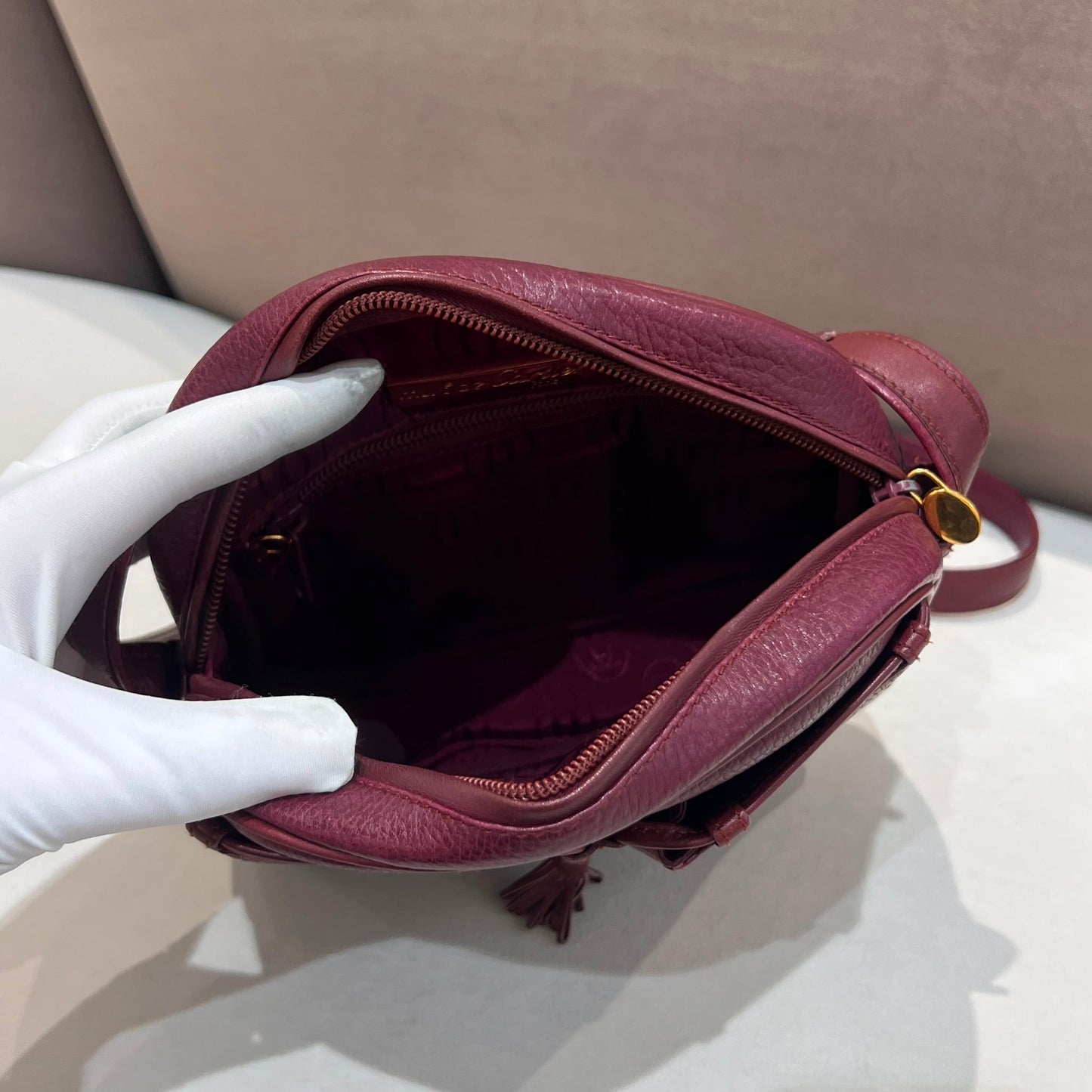 Cartier Vintage Bordeaux Leather Tassel Shoulder Bag With Pouch