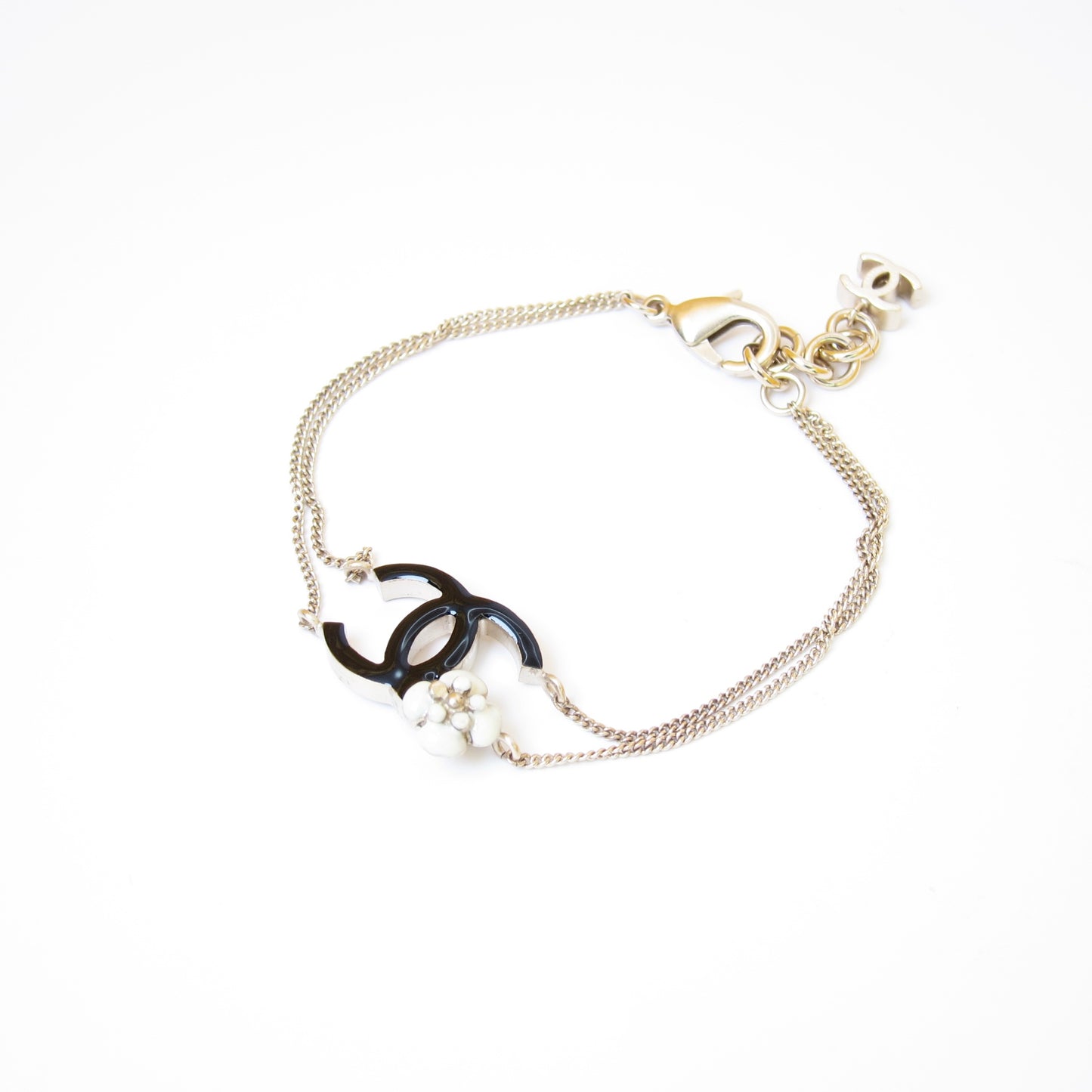 Chanel Vintage CC Logo and Flower Golden Bracelet