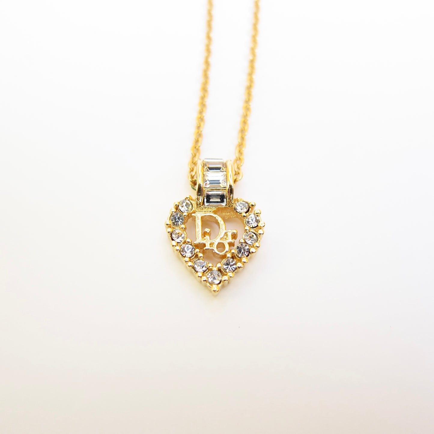 Christian Dior Vintage Dior Logo in Heart with Rhinestone Golden Necklace