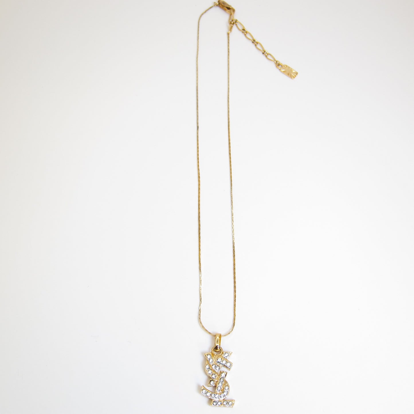 Yves Saint Laurent Vintage YSL Logo with Rhinestone Golden Necklace