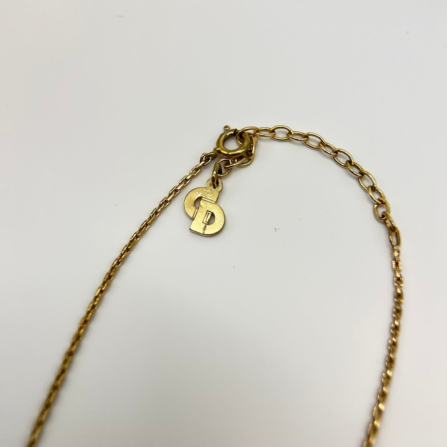 Christian Dior Vintage Silver And Gold Tone Diamond Shape Pendant Golden Necklace