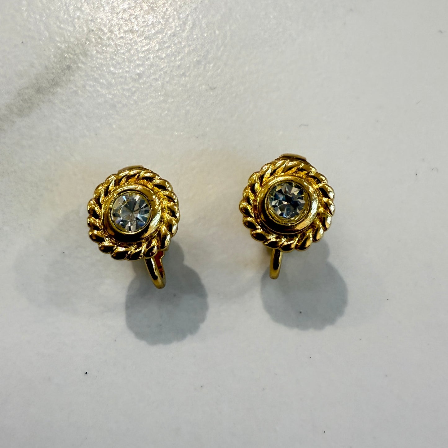 Christian Dior Vintage Rhinestone in Round Shape Golden Clip-on Earrings