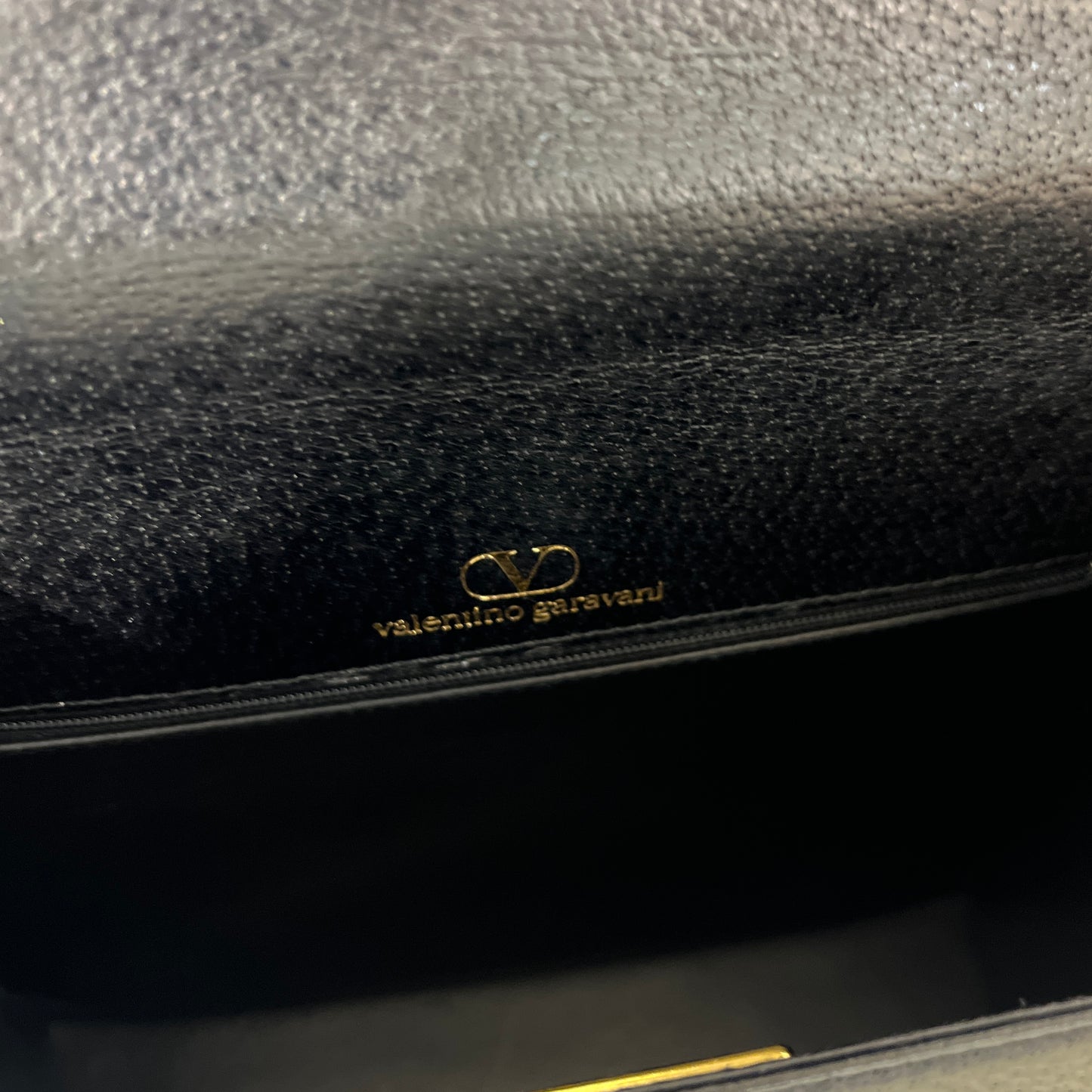 Valentino Vintage Golden Buckle With Black Leather Top Handle Handbag