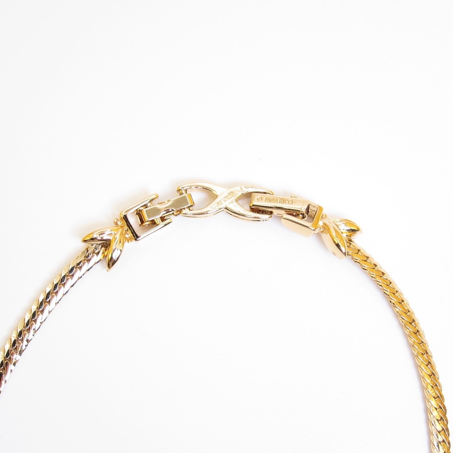 Nina Ricci Vintage Flower Motif with Pearl and Rhinestone Golden Necklace