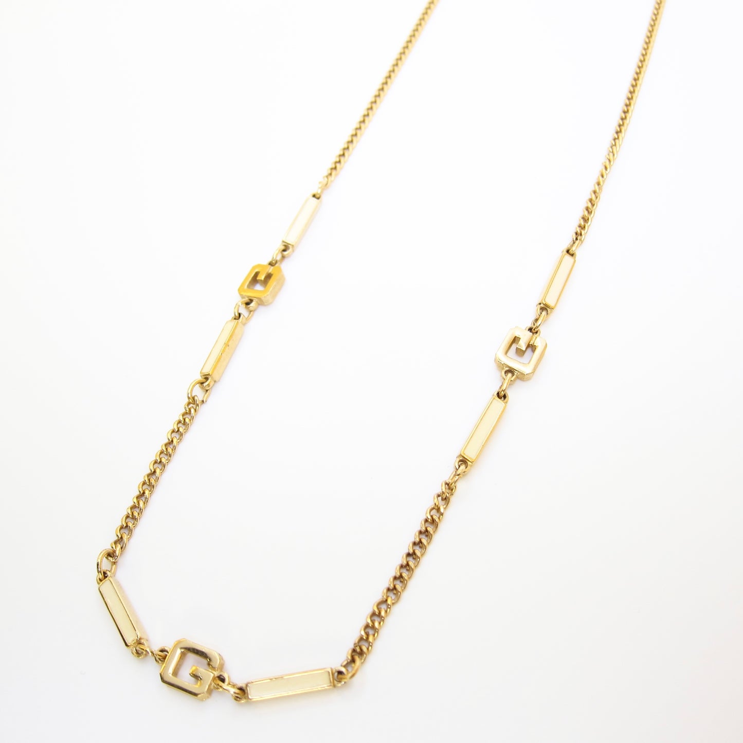 Givenchy Vintage G Logo White and Golden Long Necklace