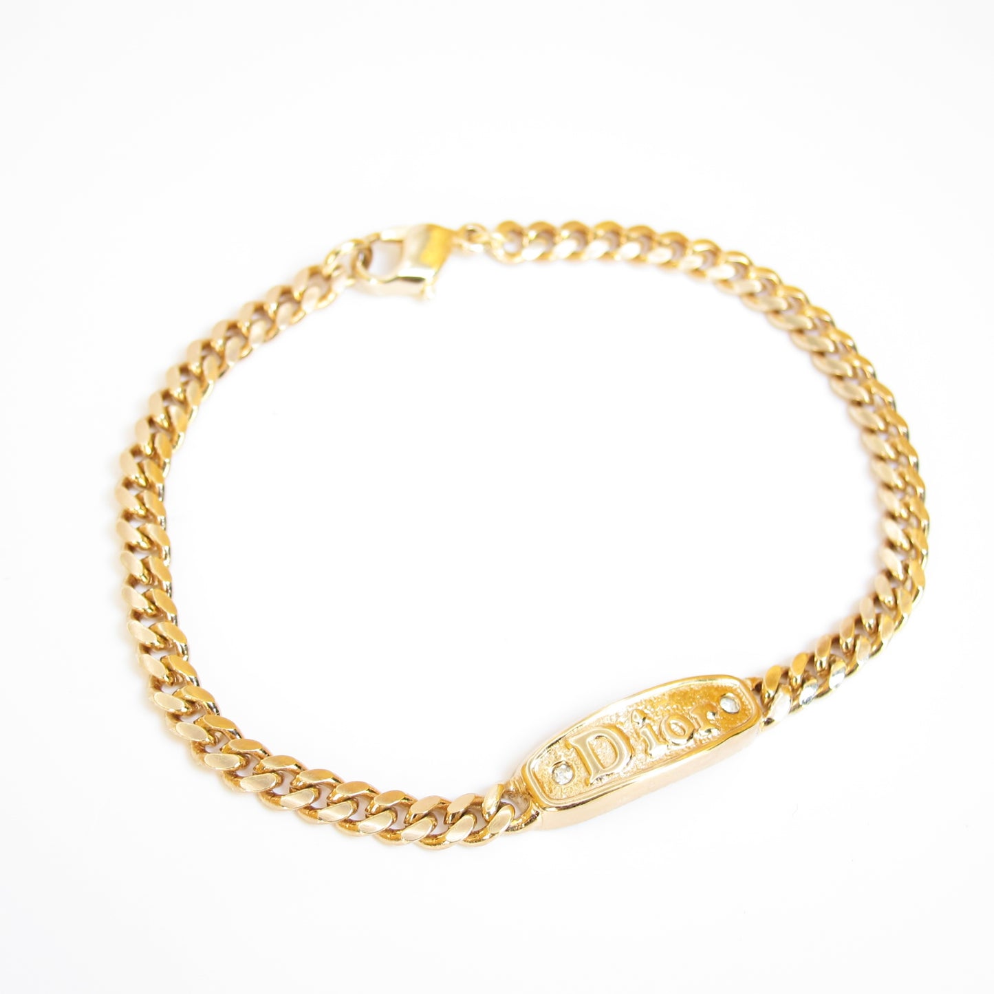 Christian Dior Vintage Dior Logo and Rhinestone Golden Bracelet