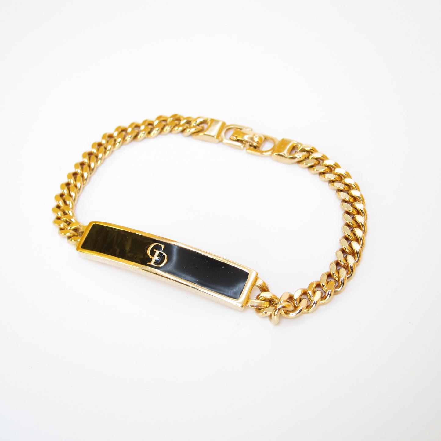 Christian Dior Vintage CD Logo on Black and Golden Bar Bracelet