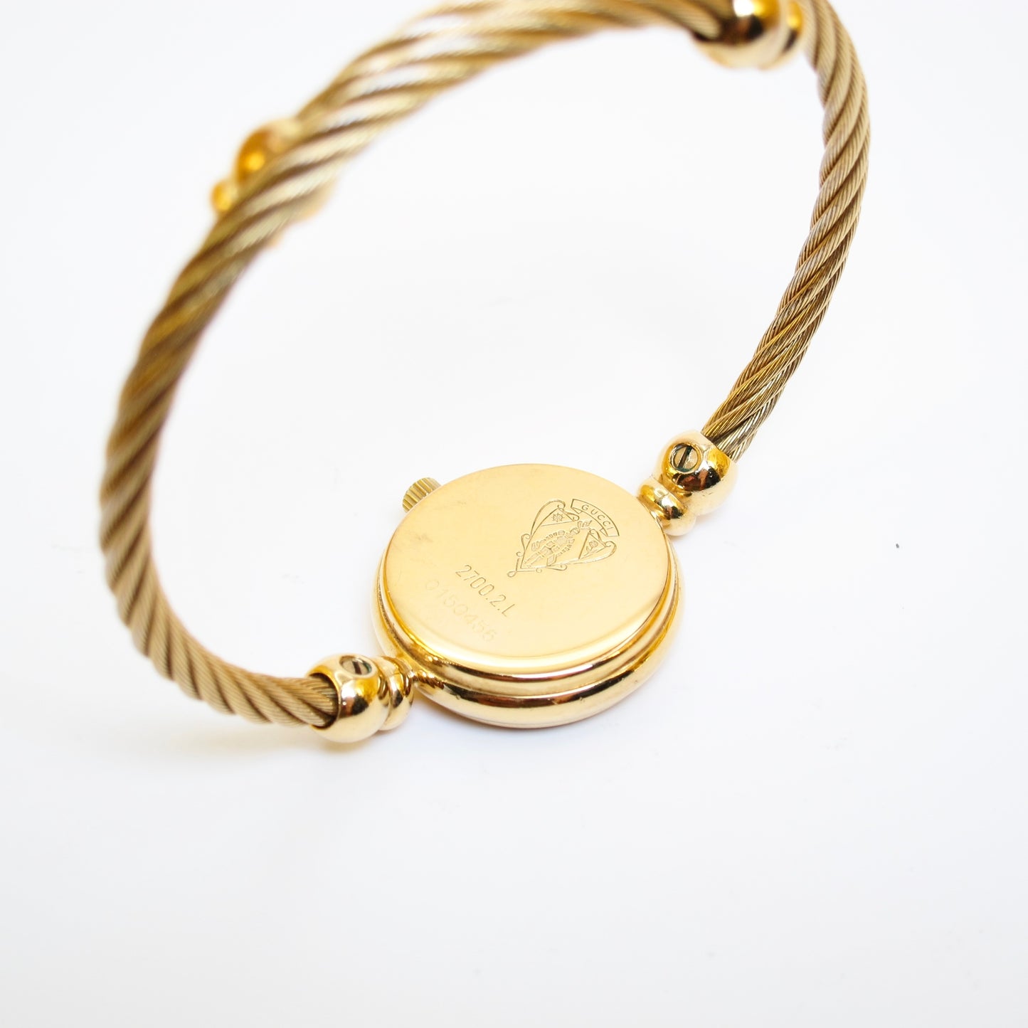 Gucci Vintage Round Black Face Golden Bangle Watch
