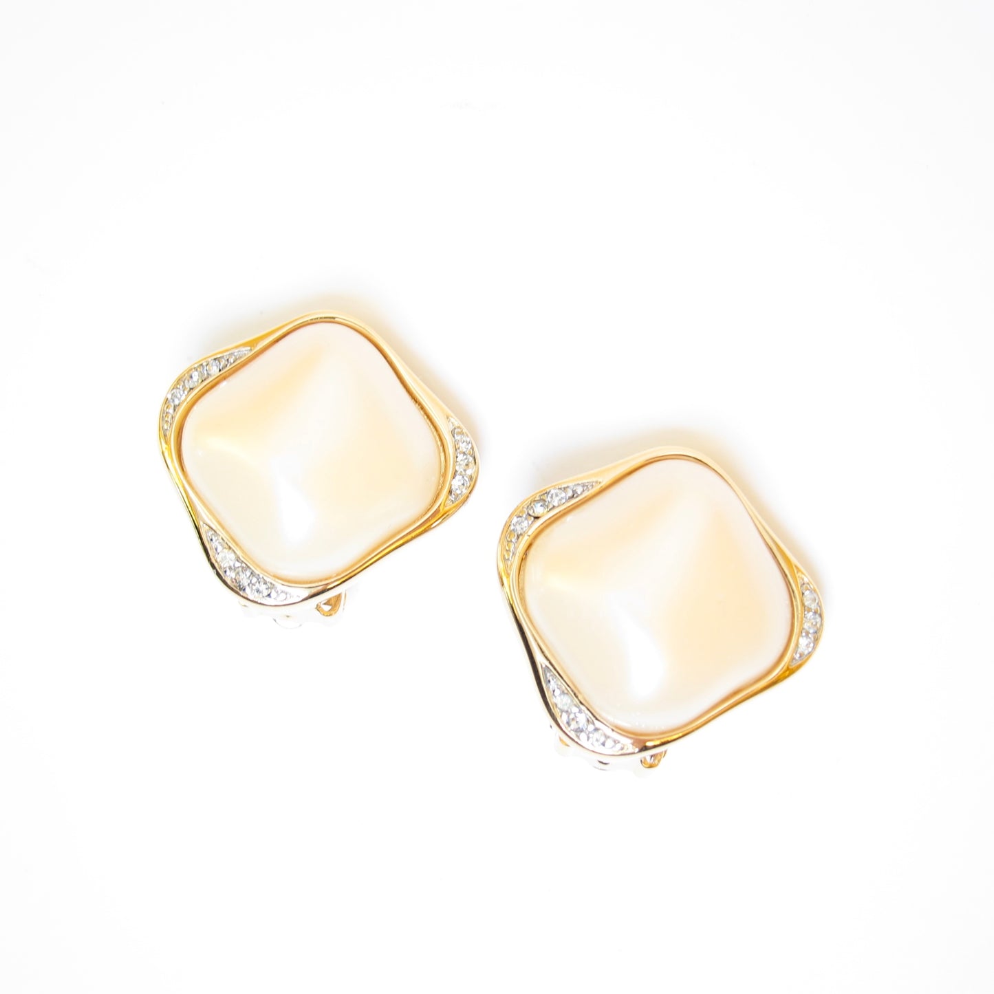 Givenchy Vintage Stylish Pearl and Rhinestone Golden Clip-on Earrings