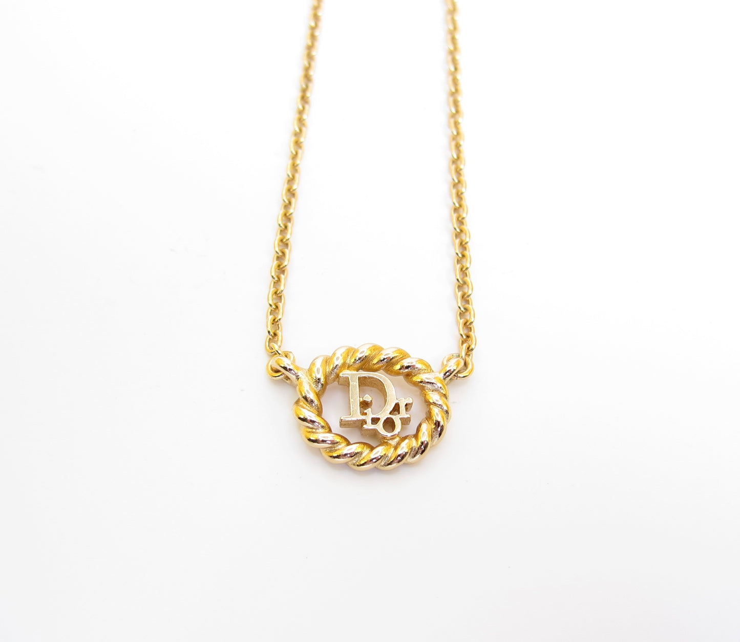 Christian Dior Vintage Dior Logo in Twist Oval Shape Golden Necklace