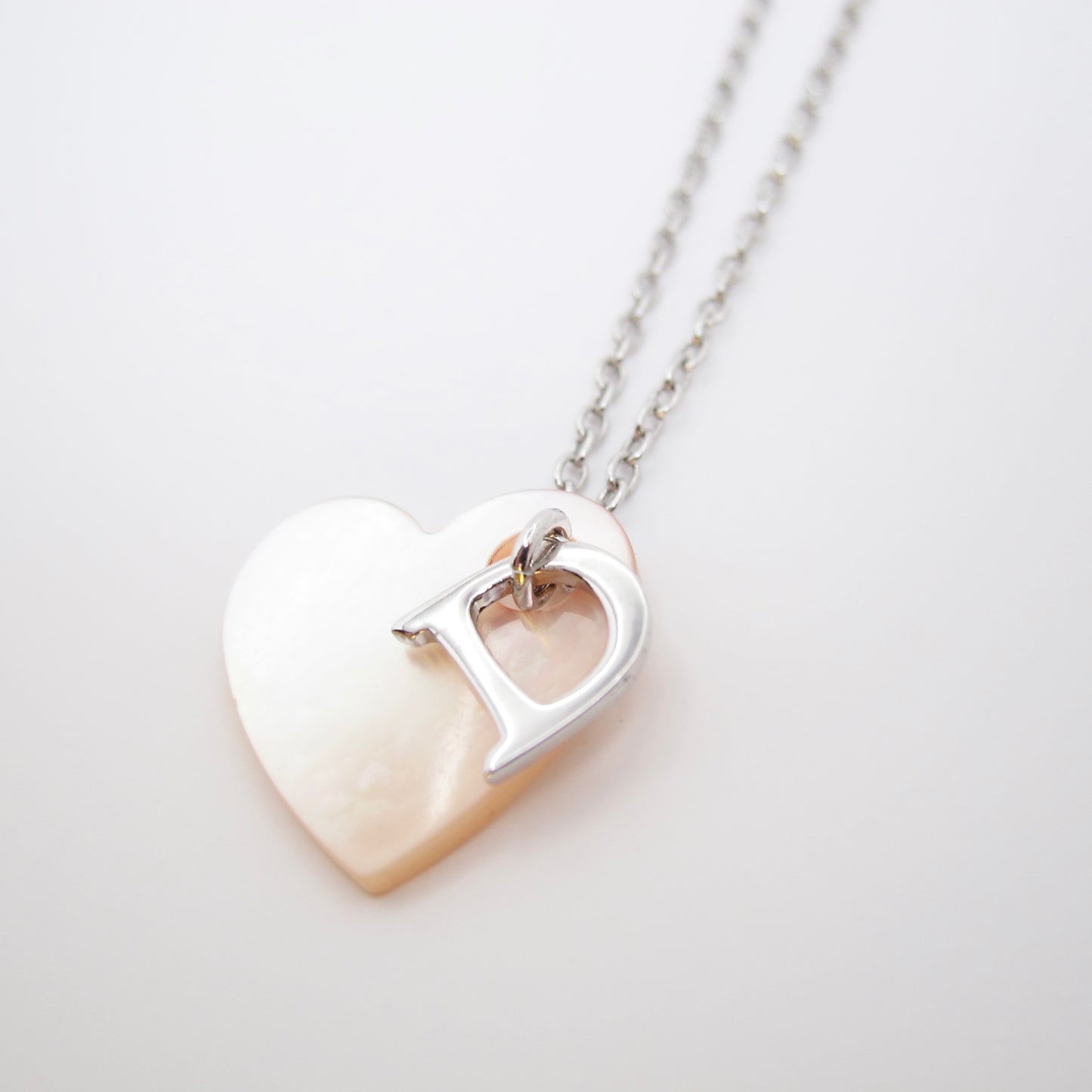 Christian Dior Vintage D Logo and Heart Silver Necklace