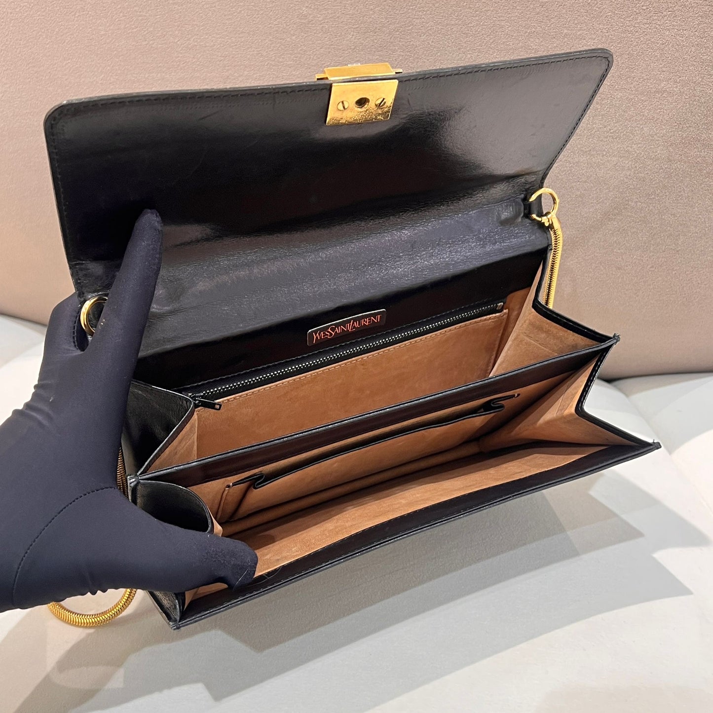 Yves Saint Laurent Vintage Black Leather Chain Shoulder Bag
