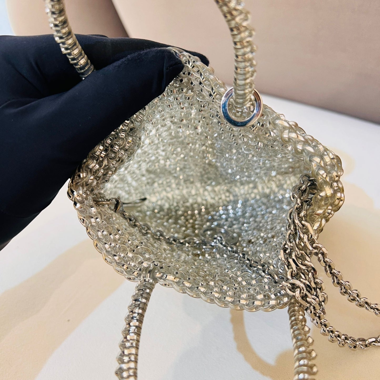 Anteprima Mini Square Wire 2-Way Chain Silver Handbag