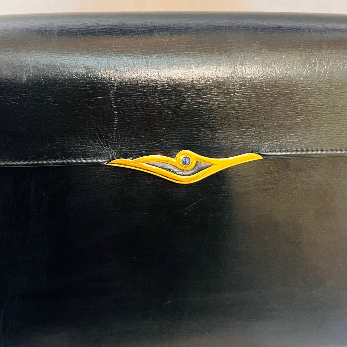 Cartier Vintage Black Leather Sapphire Line Shoulder Bag