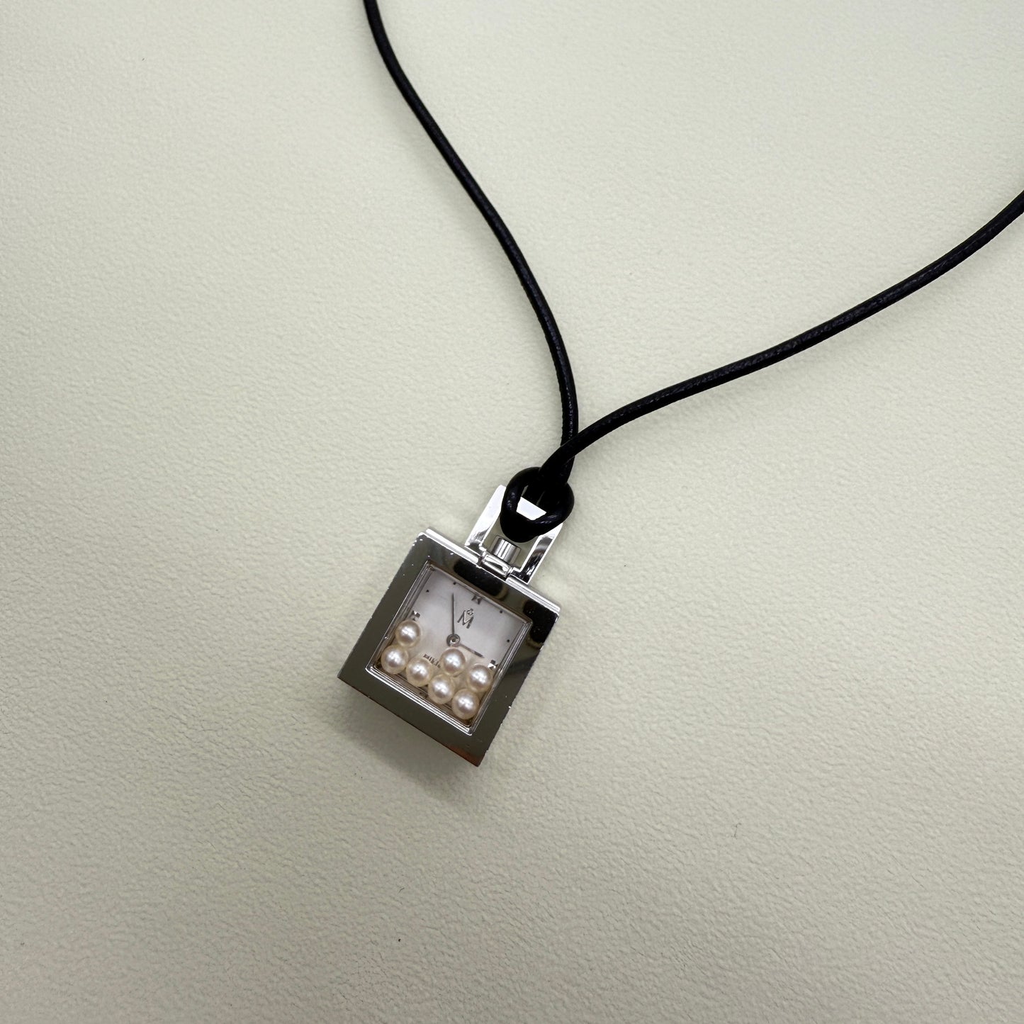 Mikimoto Vintage Pearl and Square White Face Necklace Watch