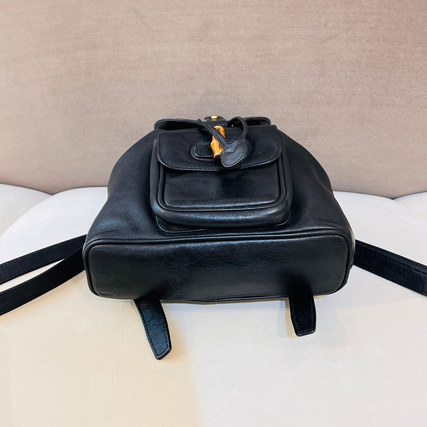 Gucci Vintage Bamboo Turn Lock Black Leather Small Backpack