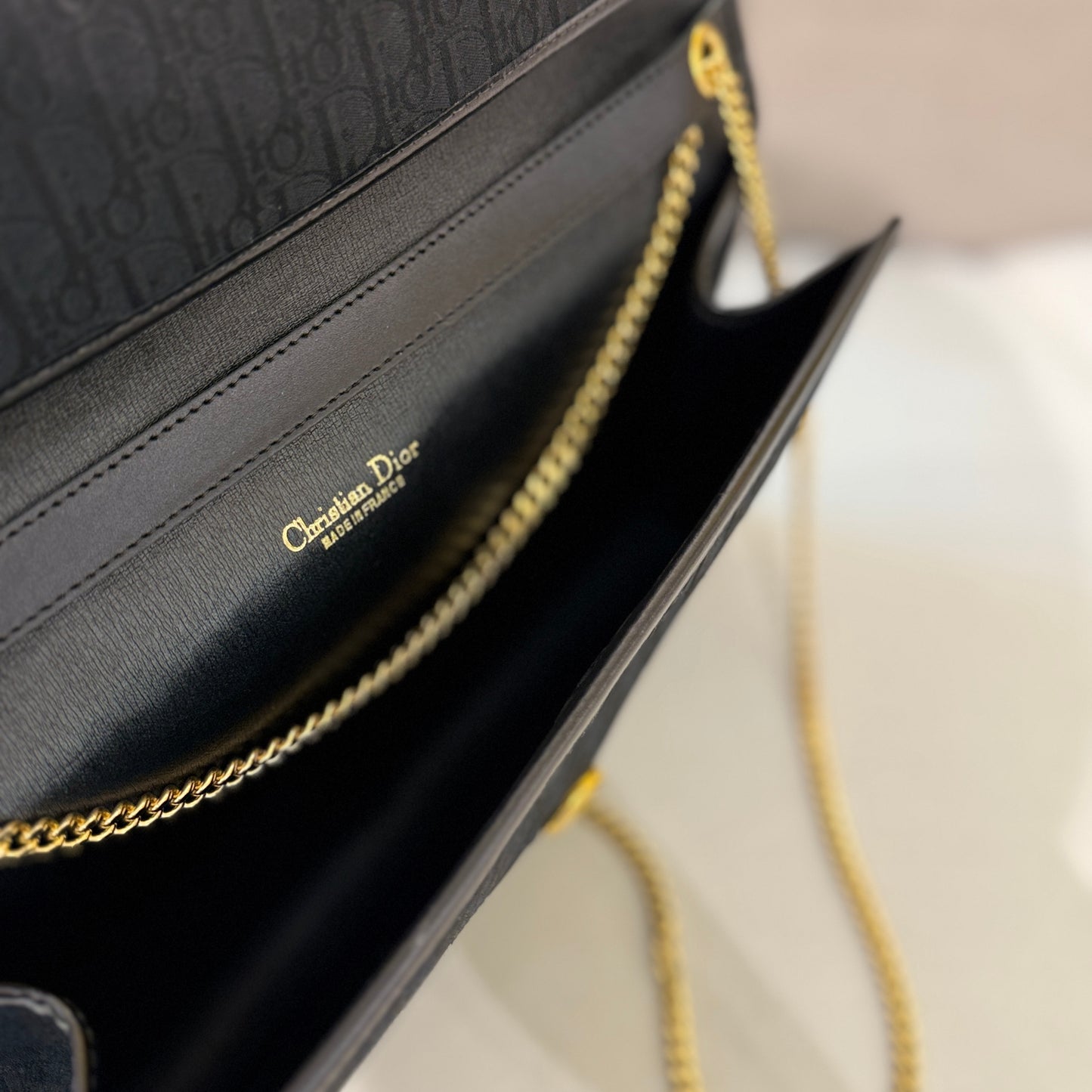 Christian Dior Golden Logo Trotter Canvas With Golden Chain Shoulder Bag