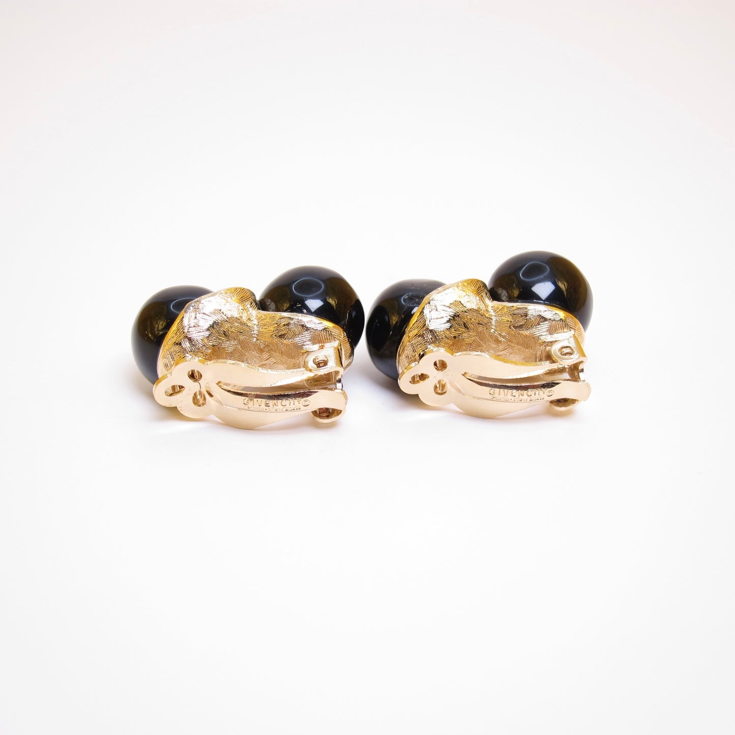 Givenchy Vintage Twisted Rope Double Black Sphere Golden Clip-on Earrings