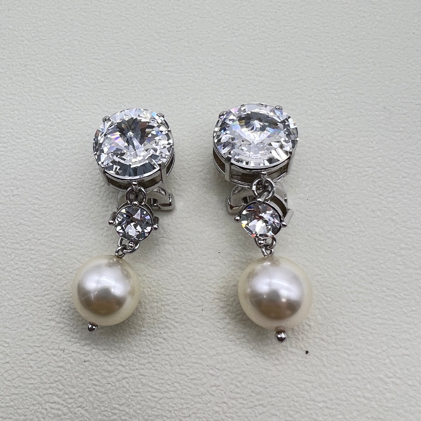Miu Miu Vintage Rhinestone and Pearl Silver Clip-on Earrings