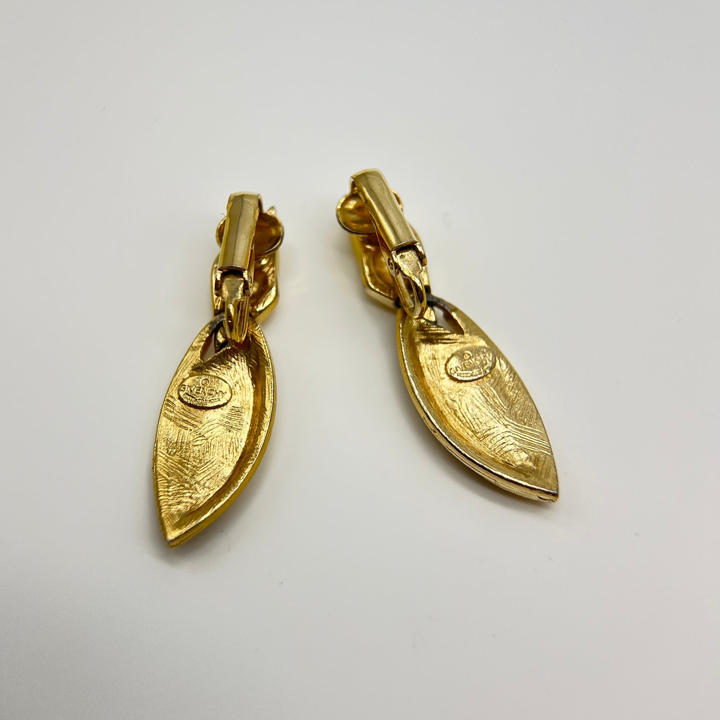 Givenchy Vintage Leaf Shape Dangling Golden Clip-on Earrings