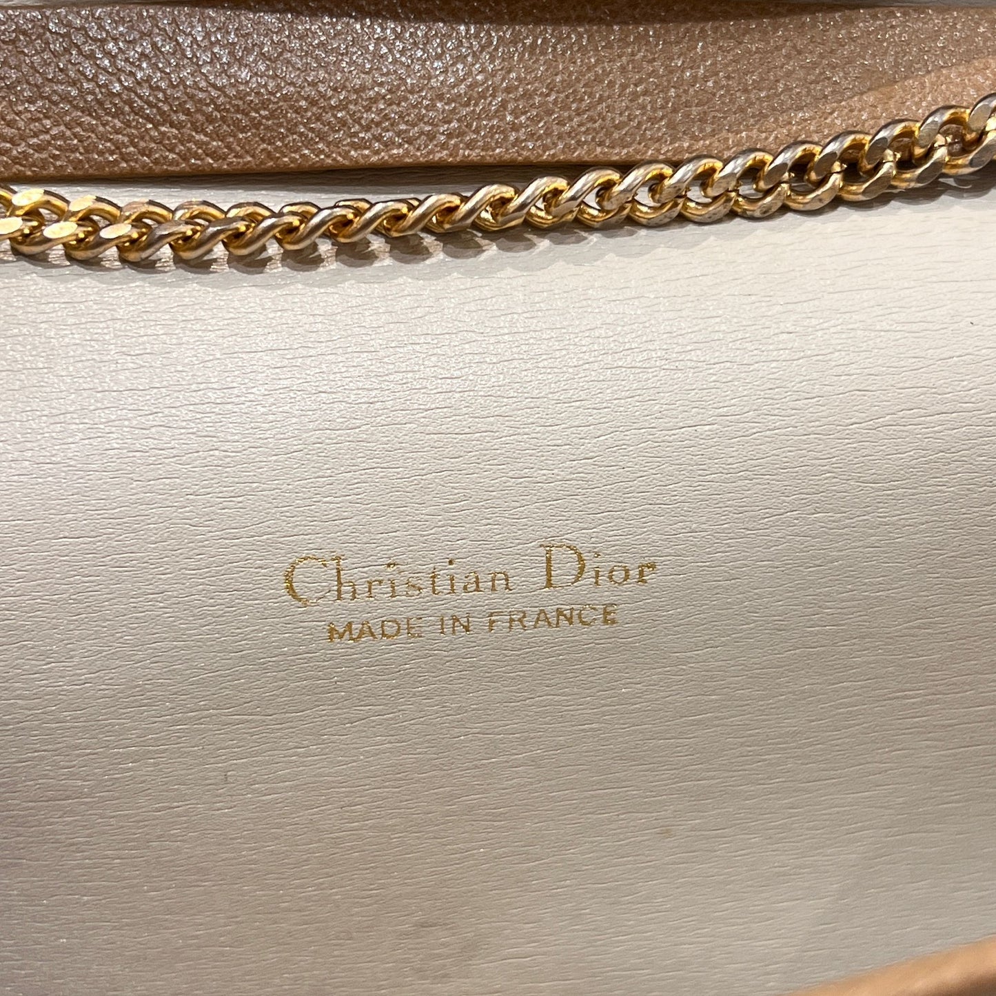 Christian Dior Vintage Beige Grained Leather Chain Shoulder Bag With Envelope Flap